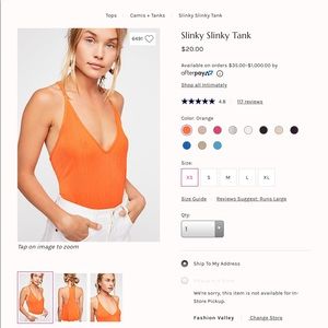 Free People Slinky Slinky tank- YELLOW size M